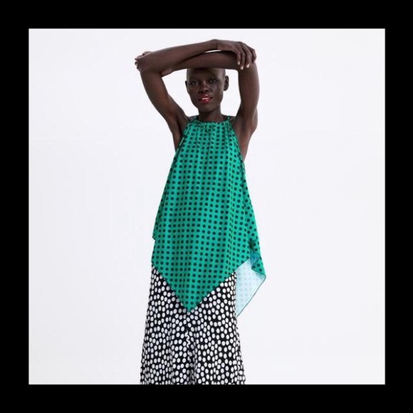 Zara Tops - Zara Green & Black Polka Dot Handkerchief Top “S”